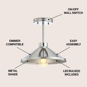 Cisco 11.75" Iron Modern Farmhouse LED Semi Flush Mount - JONATHAN Y